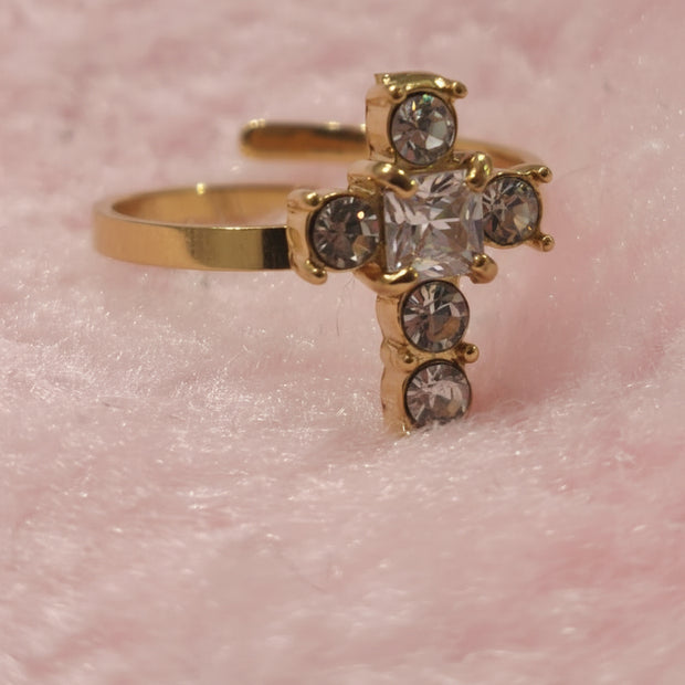 Set Regalo Collana Croce e Anello Regolabile in Acciaio Inossidabile 316L