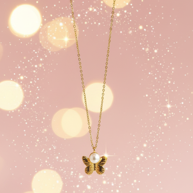 Collana Statement Mariposa – Gold & Pearl Edition