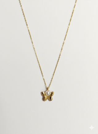 Collana Statement Mariposa – Gold & Pearl Edition