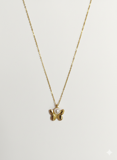 Collana Statement Mariposa – Gold & Pearl Edition
